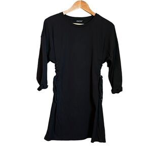 Topshop black‎ 3/4 sleeve mini dress with tie details.